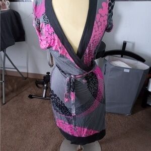 Express Gray and Pink Wrap Dress